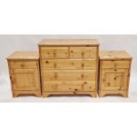 Modern pine chest of drawers having two short over three long drawers, 79cm high x 80cm wide x