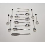 Set of six silver coffee bean teaspoons, hallmarked for Birmingham 1938, a set of six Georgian-style