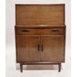Mid-century stained wooden bureau, the drop front opening to reveal two short drawers and fitted