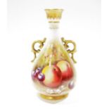 Royal Worcester two-handled pear-shaped fruit decorated vase by E. Townsend, circa 1940s, printed