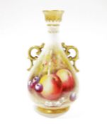 Royal Worcester two-handled pear-shaped fruit decorated vase by E. Townsend, circa 1940s, printed