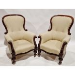 Pair of Victorian mahogany armchairs by Wylie & Lockhead of Glasgow, with one chair having maker's