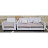 Modern grey upholstered sofa suite comprising a two-seat sofa and a matching armchair, both 78cm