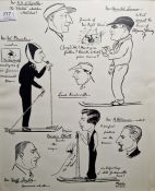 M Massie (early to mid 20th century)  Ink and pencil  two caricatures depicting figures with skis