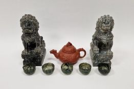 20th Century Chinese Yixing red stoneware teapot and cover, moulded with dragons chasing flaming
