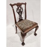 19th century mahogany dining chair in the Chippendale style with pierced splat and carved top rail