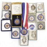 Collection of silver, silver gilt and enamel cycling medals, 1940's/50's and later (1 box)