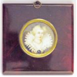 Late 19th century portrait miniature on ivory, depicting an 18th century lady, circular, 4cm