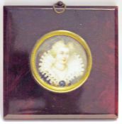 Late 19th century portrait miniature on ivory, depicting an 18th century lady, circular, 4cm