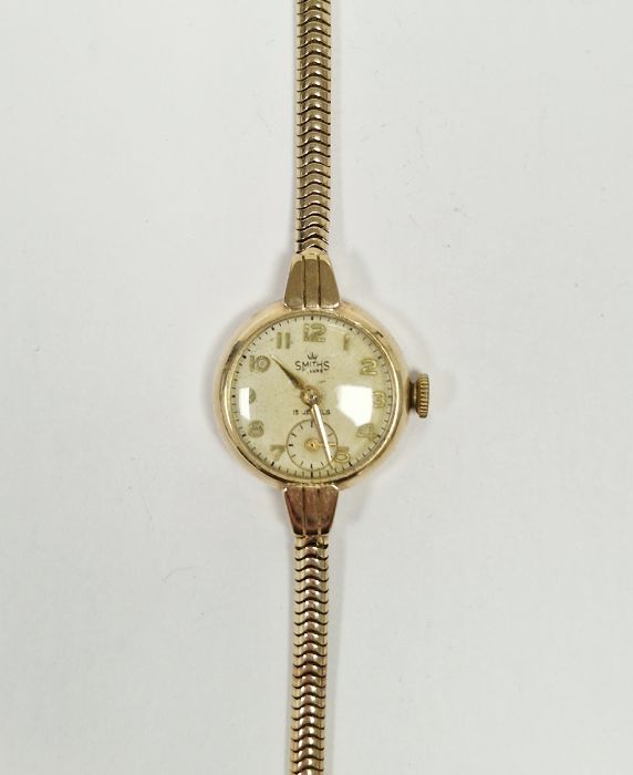 Vintage lady's 9ct gold Smith's deluxe wristwatch, the circular dial with gilt Arabic numerals