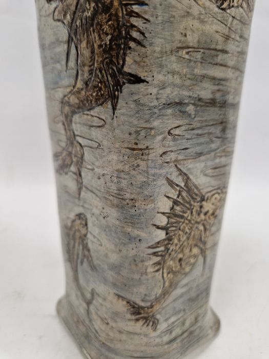 Martin Brothers stoneware aquatic vase of tapering square shouldered form, dated 1905, incised - Image 18 of 56