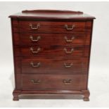 Reproduction stained mahogany chest of drawers, brass swan handles, raised on a stepped base with
