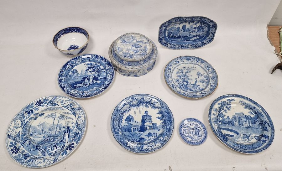 Staffordshire printed blue and white pearlware desk set and cover, circa 1820, together with various - Image 2 of 40