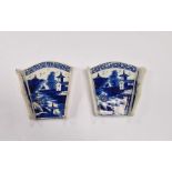 Pair of late 18th century Derby porcelain blue and white asparagus servers, printed with a