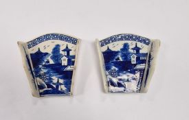 Pair of late 18th century Derby porcelain blue and white asparagus servers, printed with a
