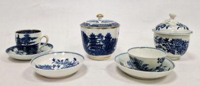 Group of late 18th Century English blue and white porcelain, including: a Worcester Fence pattern