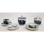 Group of late 18th Century English blue and white porcelain, including: a Worcester Fence pattern