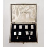 9ct white gold, enamel and seedpearl cufflinks and studs set, all with rectangular enamelled panels,