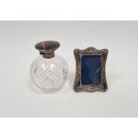 George V tortoiseshell silver mounted cut glass perfume bottle, of globular form, hallmarked