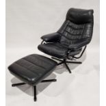 Skoghaug Industries reclining swivel armchair with matching footstool, upholstered in black