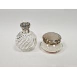 Victorian cut glass scent bottle with silver top, London 1887, having spirally wrythen body and