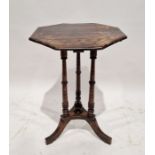 Victorian stained wood occasional table, octagonal, on triple turned columns, outswept supports,