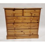 Modern pine chest of drawers with two short over three long drawers, 90cm high x 97cm wide x 42cm