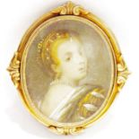 19th century portrait miniature on ivory, head and shoulders portrait of a Tudor lady, oval, 5cm x
