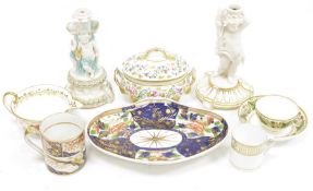 Group of early-mid 19th century English porcelain, including: an imari pattern shaped oval dish,