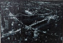 Will Ayres (21st century)  Oil on canvas  "Brooklyn Bridge at night from the WTC,1997", signed and