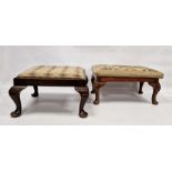 Two early 20th century footstools having upholstered cushion tops, raised on cabriole supports,