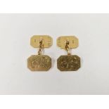 Pair 18ct gold chain pattern cufflinks, the ends rectangular with cut-off corners, initialled CVG,