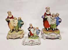 Three Yardley English Lavender figure groups, including a Dresden porcelain group of mother and