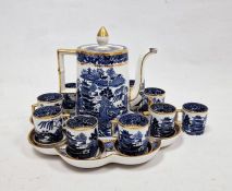 Late 19th century Davenport-Longport pottery blue and white Willow pattern coffee set, comprising: a