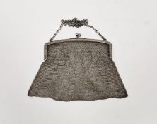 Art Deco silver chain mail mesh evening bag, the silver hinge hallmarked for Birmingham 1920,