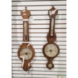 Two 19th century banjo barometers, one with hygrometer and level, both in slightly distressed state,