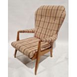 Holmoak wing button back armchair, by E. Horace Holme Ltd, with chequered off-cream upholstery and
