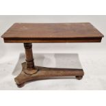 Victorian mahogany adjustable over bed table, of rectangular form, on turned bun feet, measuring