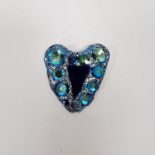 Andrew Logan heart brooch set blue stones and blue triangular centre, signed and dated 2010 to