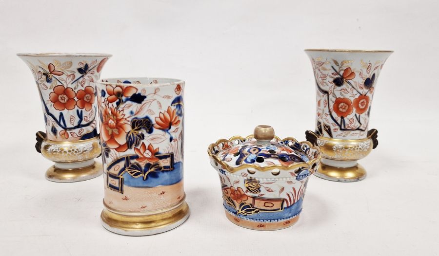 Group of early-mid 19th Century Mason's Patent Ironstone imari pattern vases and a pot-pourri,