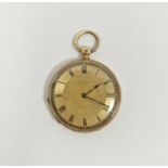 Late 19th/early 20th century 18K gold cased fob watch, the gilt dial having Roman numerals