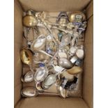 Collection of British silver and continental white metal teaspoons, some having enamel decoration