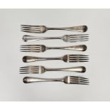 Set of six Edwardian silver table forks, rat tail handles, hallmarked London 1902 by Josiah Williams