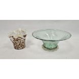 Glass pedestal bowl, swirl decorated with gold speckled base,11.5cm high x 28cm in diameter,