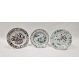 Two 18th century Chinese Export porcelain dinner plates and a soup-plate, the first painted and gilt