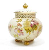 Royal Worcester blush ivory ground globular pot-pourri vase, liner and pierced cover, circa 1900,