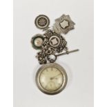 Late Victorian silver cased open face pocket watch, the enamel dial having Roman numerals denoting