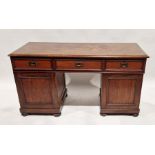 Victorian mahogany campaign style twin pedestal desk, with three drawers having recessed handles