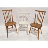 Pair of mid-century Ercol style dining chairs with spindle backs, 92cm high approx, together with