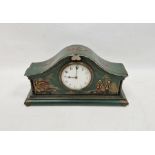 Early 20th century mantel clock decorated in oriental-style, the green painted case with moulded